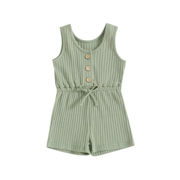 Wassery Infant Baby Girl Summer Clothes Sleeveless Solid Color Ribbed Jumpsuit 6M 12M 18M 24M 3T 4T Toddler Casual Overall Shorts