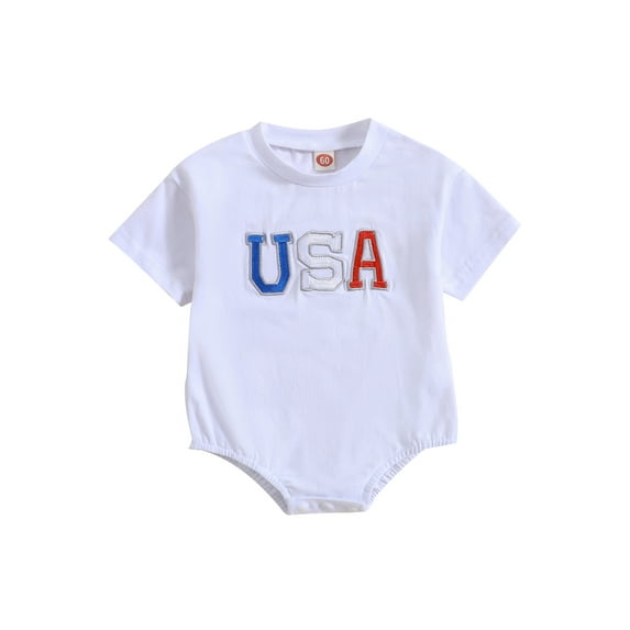 Wassery Infant Baby Girls 4th of July Jumpsuits USA Letter Print Short Sleeve Romper Summer Independence Day Clothes