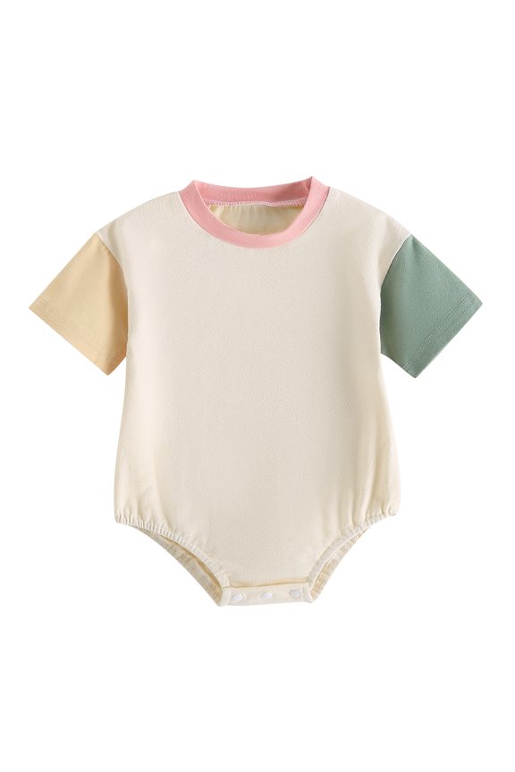 Infant Baby Girls Boys Basic Rompers Contrast Color Short Sleeve Crew Neck Jumpsuit Newborn Unisex Bodysuits 0-24M