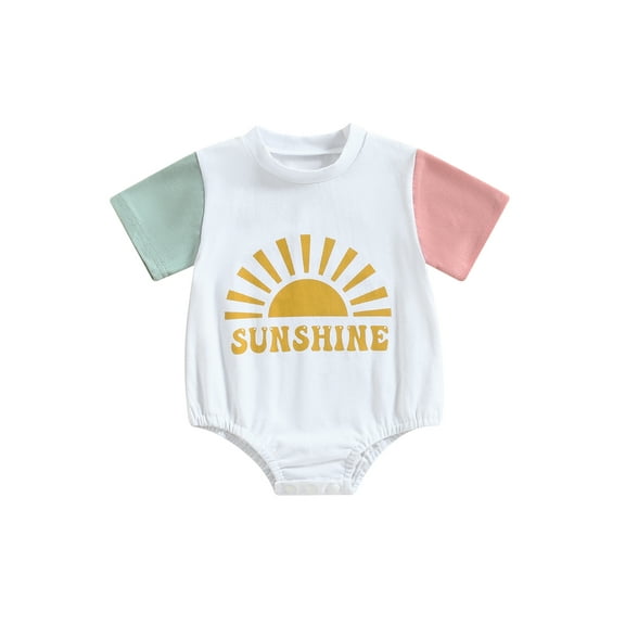 Wassery Infant Baby Girls Boys Casual Rompers Sun Letter Print Short Sleeve Crew Neck Jumpsuit Newborn Summer Unisex Bodysuits 0-24M