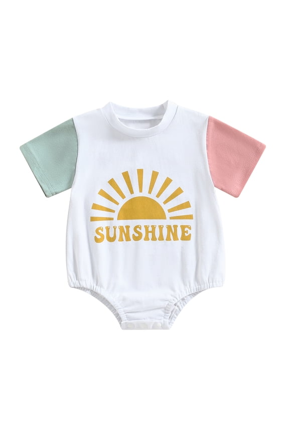 Infant Baby Girls Boys Casual Rompers Sun Letter Print Short Sleeve Crew Neck Jumpsuit Newborn Summer Unisex Bodysuits 0-24M