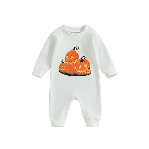 Wassery Infant Baby Girls Boys Halloween Clothes 3M 6M 12M 18M Newborn Jumpsuits Sleeveless Crew Neck Pumpkin/Ghost Print Bodysuits Fall Casual Rompers