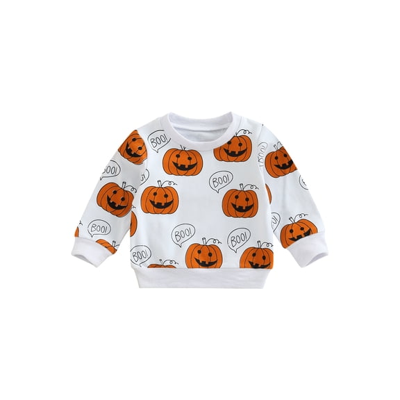 Wassery Infant Baby Girls Boys Halloween Clothes 6M 12M 18M 24M 3T 4T Toddler Kids Fall Sweatshirts Pumpkin Print Crew Neck Long Sleeve Pullover Tops Newborn Casual Outfit Sets 0-4Y