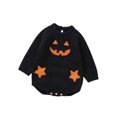 thumbnail image 1 of Wassery Infant Baby Girls Boys Halloween Costumes Long Sleeve Crew Neck Pumpkin Face Romper Bodysuit Halloween Dress Up 0-18 Months, 1 of 8