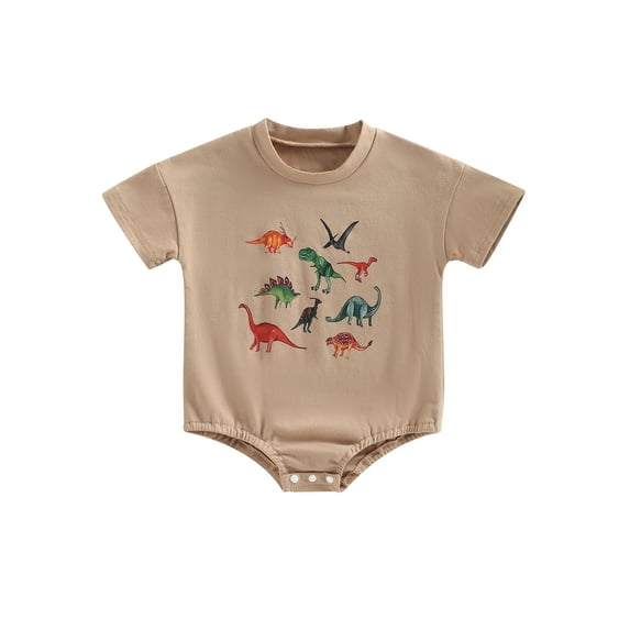 Wassery Infant Baby Girls Boys Romper Dinosaur Print Short Sleeve Crew Neck Jumpsuits Summer Newborn Unisex Bodysuits 0-18M