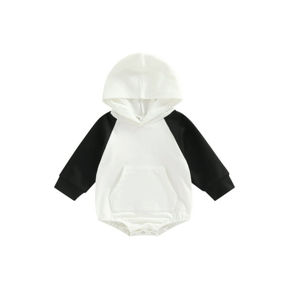 Wassery Infant Baby Girls Boys Rompers Contrast Color Long Sleeve Front Kangaroo Pocket Pullover Jumpsuit Newborn Hooded Patchwork Bodysuits 0-24M