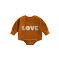 thumbnail image 1 of Wassery Infant Baby Girls Boys Spring Rompers Contrast Color Fuzzy Letter Jumpsuit Embroidery Long Sleeve Round Neck Bodysuit Newborn Casual Clothes 0-12M, 1 of 9