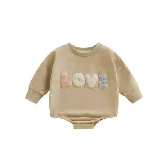 Wassery Infant Baby Girls Boys Spring Rompers Contrast Color Fuzzy Letter Jumpsuit Embroidery Long Sleeve Round Neck Bodysuit Newborn Casual Clothes 0-12M