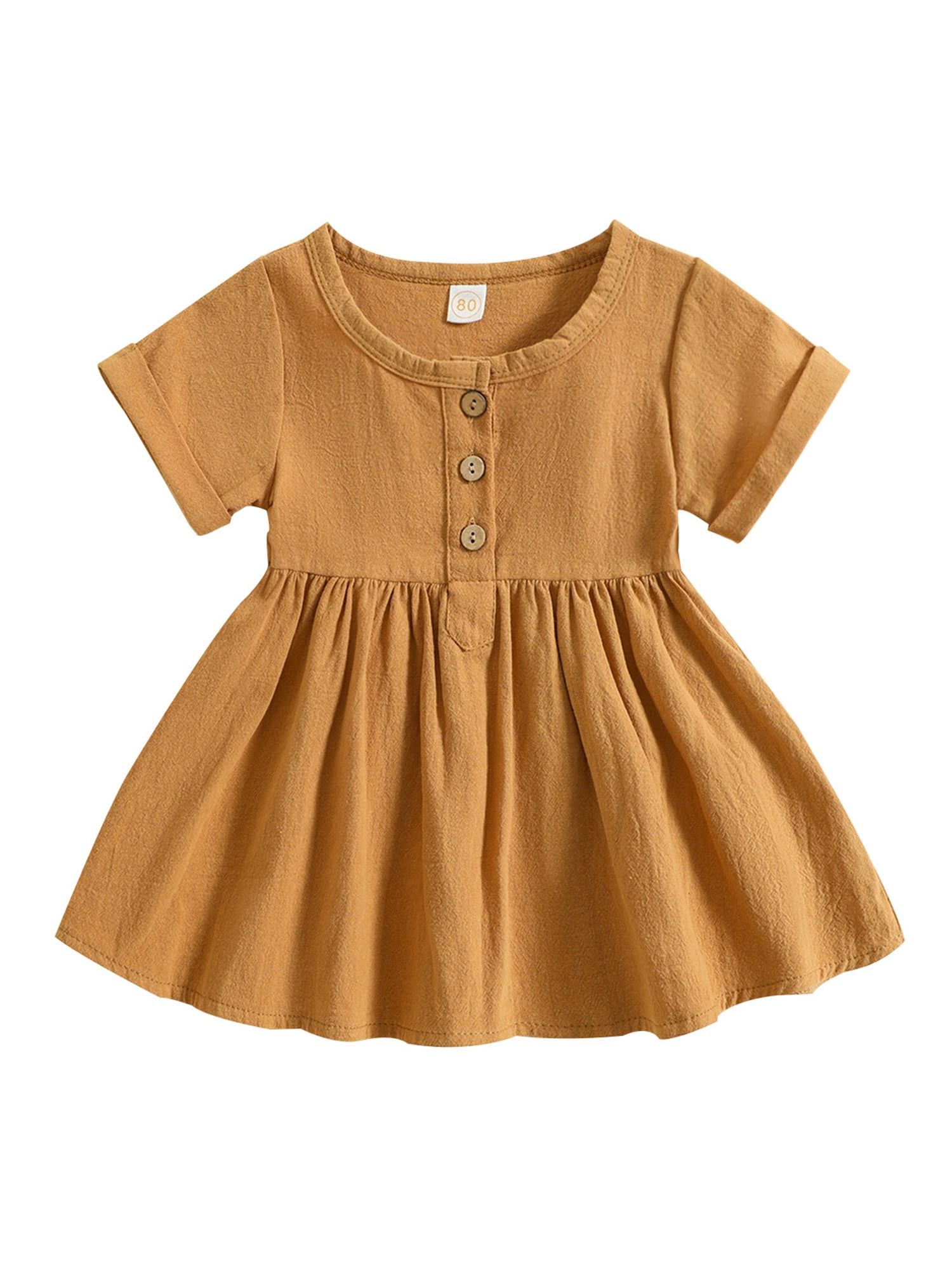 brown toddler dress Chocolate Brown Sleeve and Neck Gathered Dress — Cotton Girls Dress main image 1