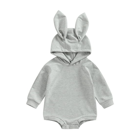 Wassery Infant Baby Girls Easter Rompers Solid Color Rabbit Ear Hood Long Sleeve Jumpsuit  Newborn Bodysuits My 1st Easter Clothes 3-24M