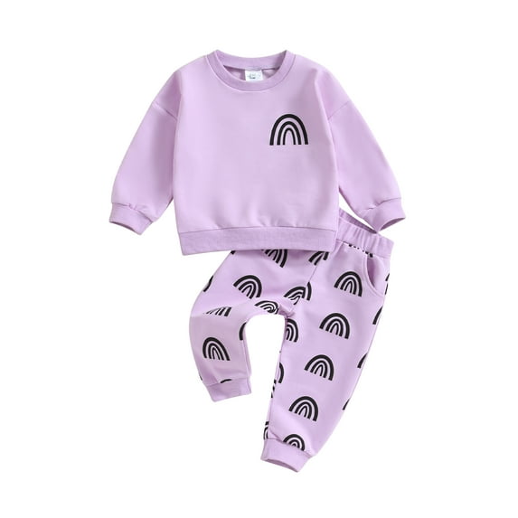 Wassery Infant Baby Girls Fall Outfits Set Long Sleeve Rainbow Print Sweatshirts Tops + Elastic Waist Pants Sets 6M 12M 18M 2T 3T 4T Toddler Girl Clothes