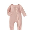 thumbnail image 1 of Wassery Infant Baby Girls Long Sleeve Crew Neck Romper Solid Color Zipper Ribbed Jumpsuits Casual Spring Autumn Clothes 0-18M, 1 of 9