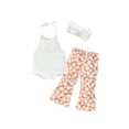 thumbnail image 1 of Wassery Infant Baby Girls Pants Set 1T 2T 3T 4T 5T 6T Toddler Girl Clothes Tie-up Halterneck Knit Romper Flared Pants Headband Kids Summer Outfit, 1 of 8