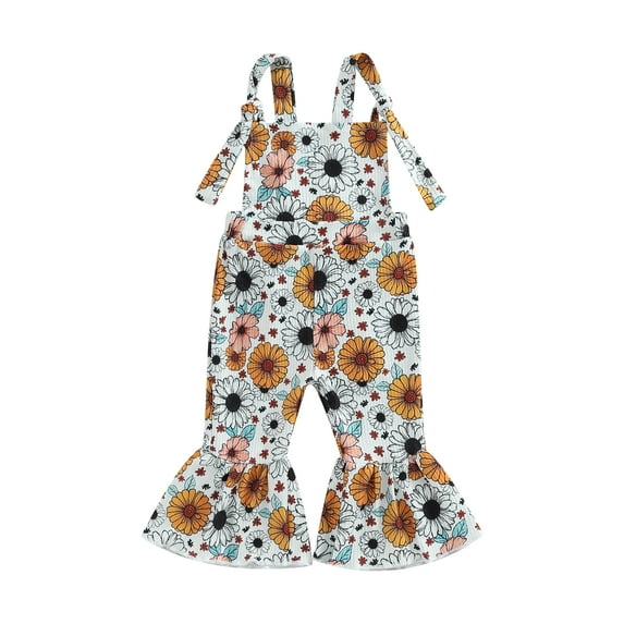 Wassery Infant Baby Girls Romper Cow Head/Flower Print Sleeveless Sling Jumpsuits Flare Pants Bodysuits 6M 9M 12M 18M 24M 3T Toddle Girl Summer Casual Clothes
