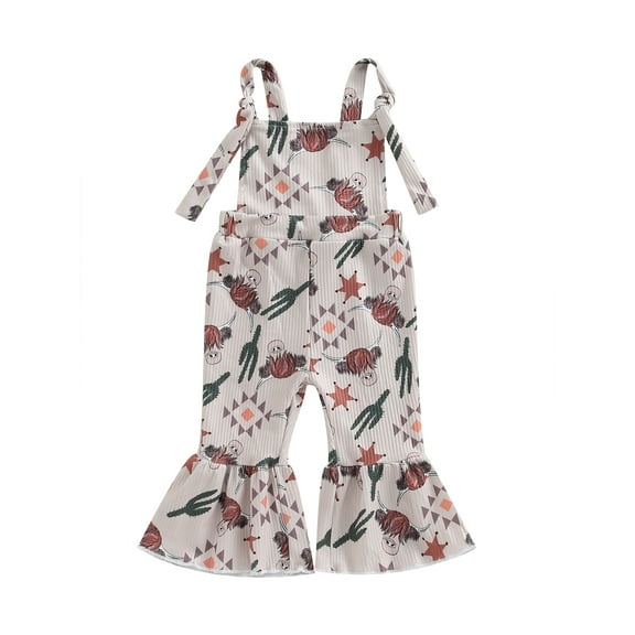 Wassery Infant Baby Girls Romper Cow Head/Flower Print Sleeveless Sling Jumpsuits Flare Pants Bodysuits 6M 9M 12M 18M 24M 3T Toddle Girl Summer Casual Clothes
