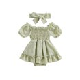 thumbnail image 1 of Wassery Infant Baby Girls Romper Dress Dot Pattern Ruched Short Sleeve Ruched Jumpsuits Skirt with Headband Summer Birthday Party Princess Dress 3-24M, 1 of 9