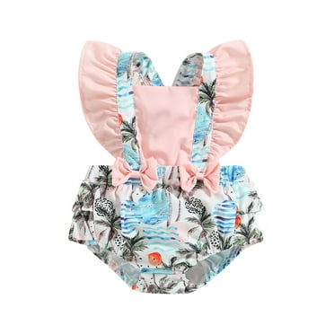 Wassery Infant Baby Girls Ruffle Romper Dress Summer Outfit Sleeveless Backless Square Neck Jumpsuit 0-18M