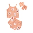 thumbnail image 1 of Wassery Infant Baby Girls Summer Clothes Set 3pcs Sleeveless Mini Sling Vest +Stretch Casual Floral Shorts+ Headband 0-24M, 1 of 9
