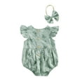 thumbnail image 1 of Wassery Infant Baby Girls Summer Romper 2Pcs Floral Print Outfits Ruffle Fly Sleeve Round Neck Bodysuit + Bow Headband for Newborn, 1 of 7
