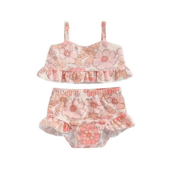 Wassery Infant Baby Girls Summer Two Piece Swimwear 6M 9M 12M 18M 24M 3T Toddler Girl Swimsuits Sleeveless Off Shoulder Crop Vest Beach Pool Ruffled Shorts Bathing Suit