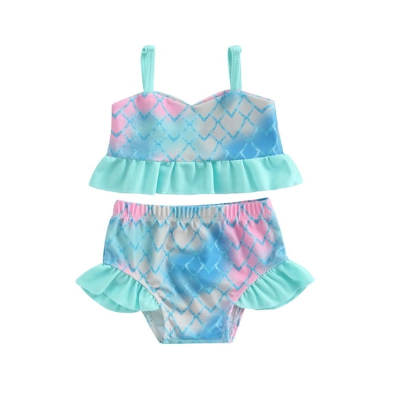 Wassery Infant Baby Girls Summer Two Piece Swimwear 6M 9M 12M 18M 24M 3T Toddler Girl Swimsuits Sleeveless Off Shoulder Crop Vest Beach Pool Ruffled Shorts Bathing Suit