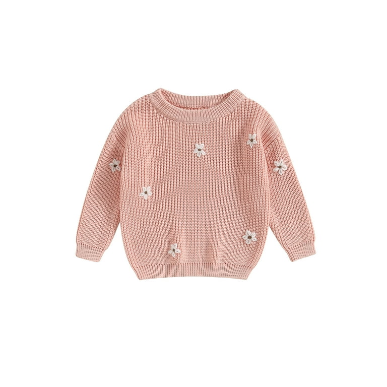 Wassery Infant Baby Girls Sweaters Long Sleeve Crew Neck Flower Print Loose Knitted Pullovers 3 6 9 12 18 24 Months Newborn Fall Winter Warm Clothes