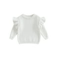 thumbnail image 1 of Wassery Infant Baby Girls Sweaters Toddler Girls Ruffle Long Sleeve Crew Neck Loose Knitted Pullovers 3 6 9 12 18 24 Months Newborn Girls Fall Winter Warm Clothes, 1 of 9