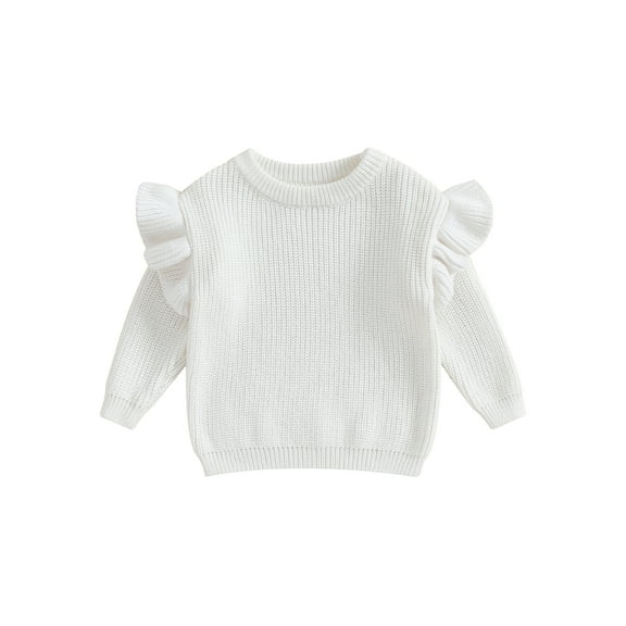 Wassery Infant Baby Girls Sweaters Toddler Girls Ruffle Long Sleeve Crew Neck Loose Knitted Pullovers 3 6 9 12 18 24 Months Newborn Girls Fall Winter Warm Clothes