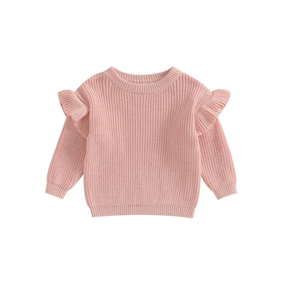 Wassery Infant Baby Girls Sweaters Toddler Girls Ruffle Long Sleeve Crew Neck Loose Knitted Pullovers 3 6 9 12 18 24 Months Newborn Girls Fall Winter Warm Clothes