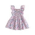 thumbnail image 1 of Wassery Infant Baby Kids Girls Dress 9M 12M 18M 24M 2T 3T 4T Toddler Girl Summer A-line Dress Fly Sleeve Square Neck Flower/Leaves Print Dress, 1 of 8
