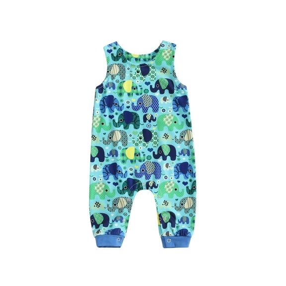 Wassery Infant Baby Summer Jumpsuit Cartoon Animal Print  Romper Newborn Sleeveless Round Neck One Piece for Boys and Girls