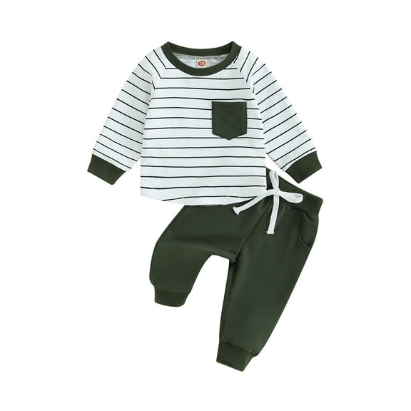 Wassery Infant Boys Fall Pants Set Baby Boys Clothes Long Sleeve Crew Neck Striped T-shirt Elastic Waist Pants Toddler Boys Casual Outfits 0-3T