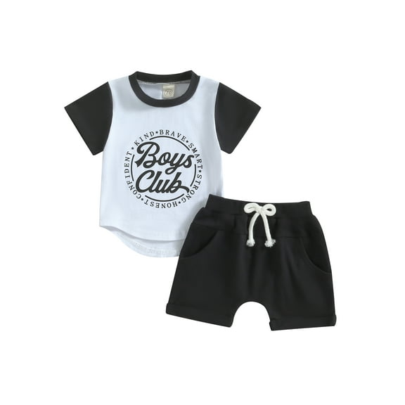 Wassery Infant Boys Summer Clothes Outfits Letter Print Crew Neck Contrast Color Short Sleeve T-Shirts and Elastic Waist Shorts Set 6M 12M 18M 24M 3T