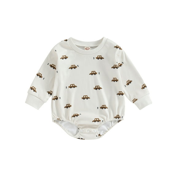 Wassery Infant Girl One-Piece Bodysuit Baby Fall Clothes Long Sleeve Round Neck Car Star Print Romper 0-18 Months