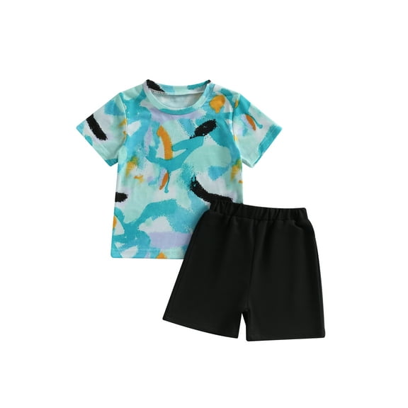Wassery Kids Boys Shorts Set Short Sleeve Graffiti Print T-shirt with Elastic Waist Shorts Summer Outfit 2-7T