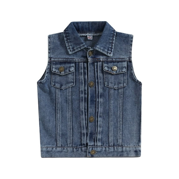 Wassery Kids Boys Sleeveless Denim Jacket Girls Turn-down Collar Button Jean Vest Toddler Waistcoat Outerwear for Girls Boys 3-7 Years