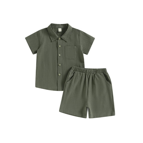 Wassery Kids Boys Summer Clothes Little Boys Buttons Short Sleeve Crew Neck T-Shirts and Elastic Waist Shorts 2Pcs 4-8Y