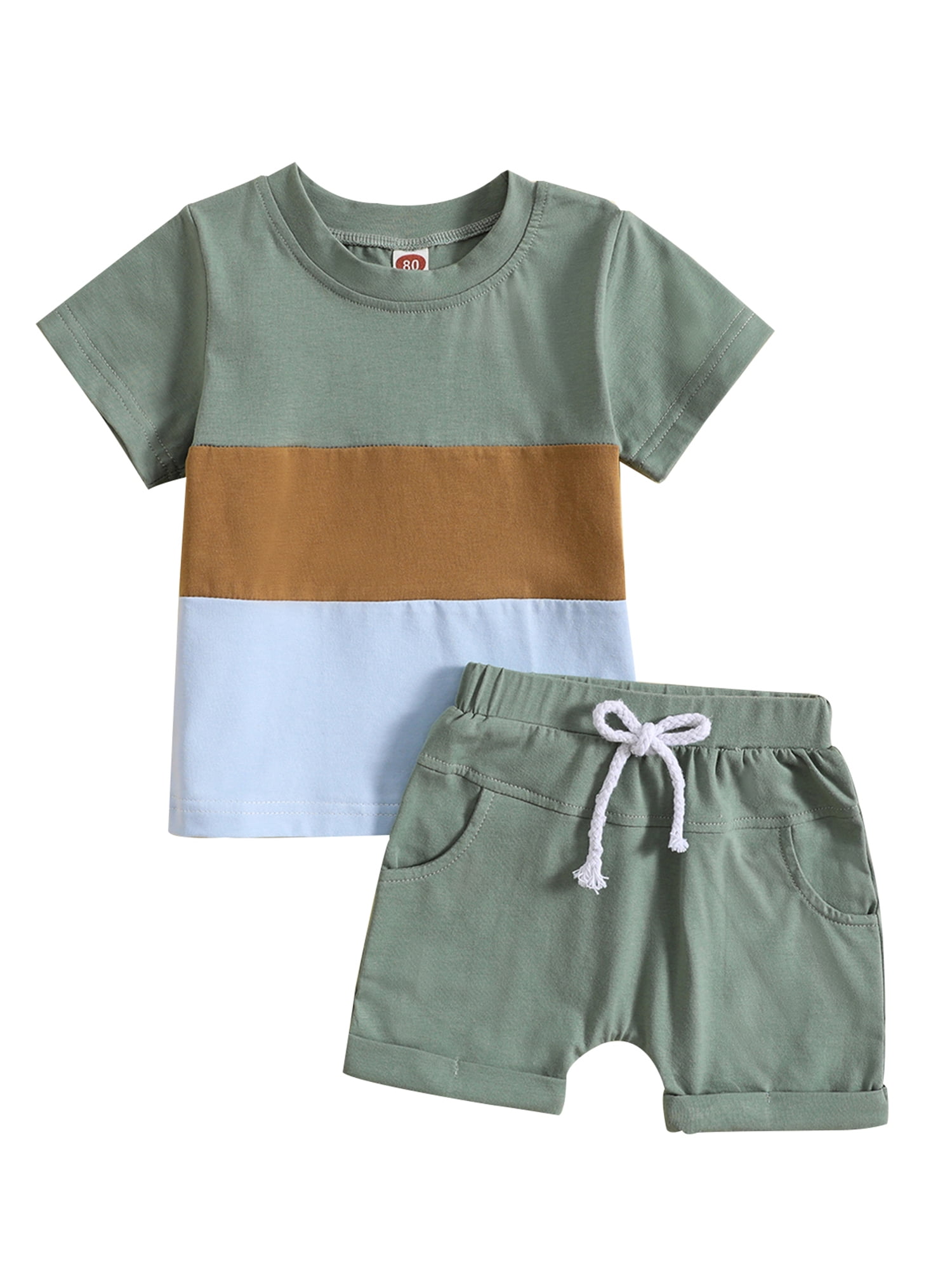 Boys Color Print Summer Outfit Set – Gradient T-Shirt & Striped Shorts (2-Piece) main image 1