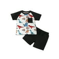 thumbnail image 1 of Wassery Kids Boys Summer Outfits Dinosaur Print Crew Neck Short Sleeve T-Shirts and Elastic Waist Shorts 2Pcs Clothes Set, 1 of 8