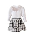 thumbnail image 1 of Wassery Kids Girl 2 Piece Skirt Outfit Toddler Girl Long Sleeve Mesh Patchwork Tops and Elastic Plaid A-Line Skirt Set 6M 12M 18M 24M 3T 4T Baby Girls Fall Clothes, 1 of 9