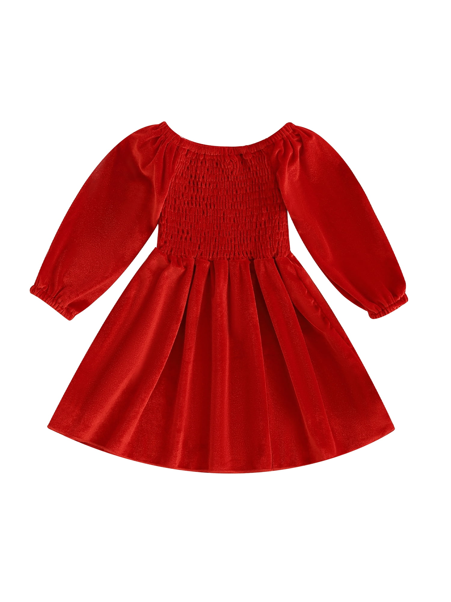 Wassery Kids Girl Christmas Dresses Toddler Long Sleeve Velvet Princess