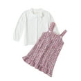 thumbnail image 1 of Wassery Kids Girl Fall Outfits 3T 4T 5T 6T 7T Little Girls Flower Embroidery Bow Tie Long Sleeve Tops and Plaid Straps Dress 2Pcs Cute Clothes Set for Child Girl, 1 of 8