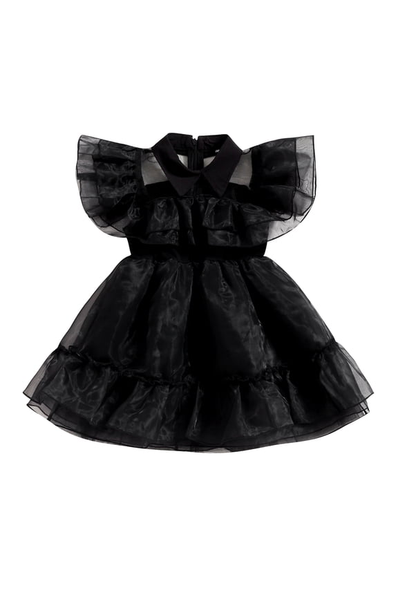 Kids Girl Halloween Costume Dress Flying Sleeve Turn Down Collar Tulle A-Line Dress 3T 4T 5T 6T 7T 8T 9T Big Girls Fall Halloween Party Clothes