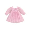 thumbnail image 1 of Wassery Kids Girl Princess Dress 6M 12M 18M 24M 3T 4T Toddler Baby  Girls Heart Print Long Sleeve Square Neck Tulle Mini Dress Little Girl Party Casual Dress, 1 of 8