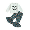 thumbnail image 1 of Wassery Kids Girls Halloween Outfits Set Long Sleeve Sweatshirt Pumpkin Flower Print Flare Pants 2T 3T 4T 5T 6T Toddler Girls 2Pcs Fall Winter Clothes, 1 of 8