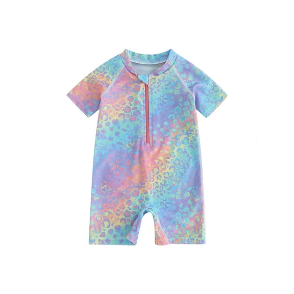 Wassery Kids Girls Summer Romper Swimsuit Toddler Girl Rash Guard Swimwear Short Sleeve Leopard Print Zipper Swimwear 6M 12M 2T 3T 4T 5T Infant Baby Bathing Suit