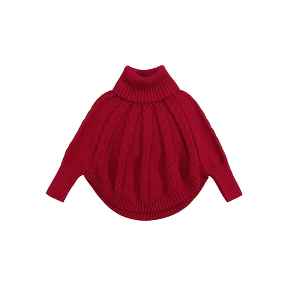 Wassery Kids Girls Sweater Batwing Sleeve Turtleneck Knit Pullover Toddler Baby Girls Fall Loose Fit Warm Knitwear Tops 12M-6T