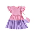thumbnail image 1 of Wassery Kids Girls Sweet Princess A-line Dress 3T 4T 5T 6T 7T Littles Girl Summer Casual Dress Bow Sleeveless Crew Neck Contrast Color Patchwork Ruffles Party Dresses with Crossbody Bag, 1 of 8