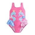 thumbnail image 1 of Wassery Kids Girls Swimsuits Cartoon Seahorse Print Sleeveless Backless Ruffles Swimwear 2 3 4 5 6 Years Toddler Girls Beachwear Bathing Suits, 1 of 9