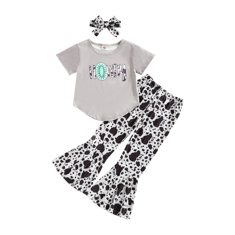 Outfits for Teens Toddler Girls Summer Short Sleeve Letter Cow